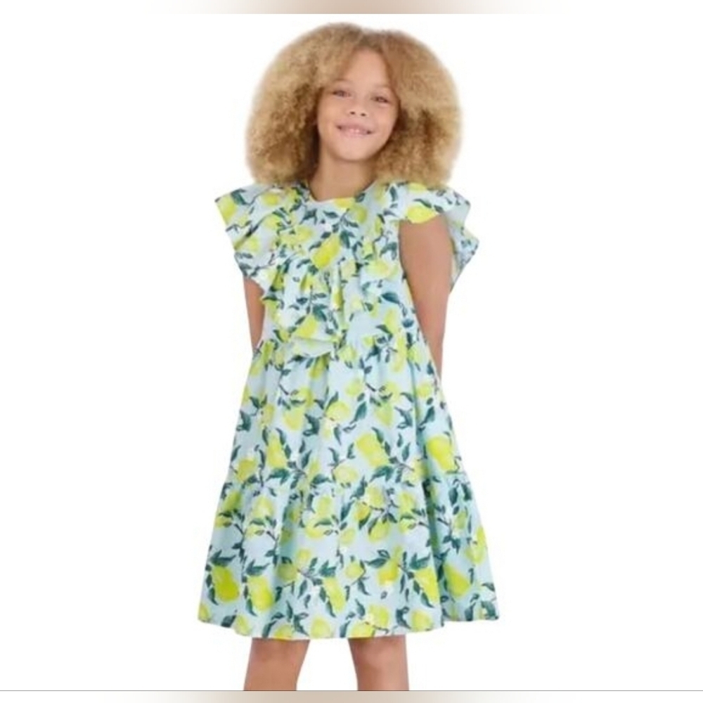 French Connection Blue and Yellow Lemon Patterned Dress Size 10/12